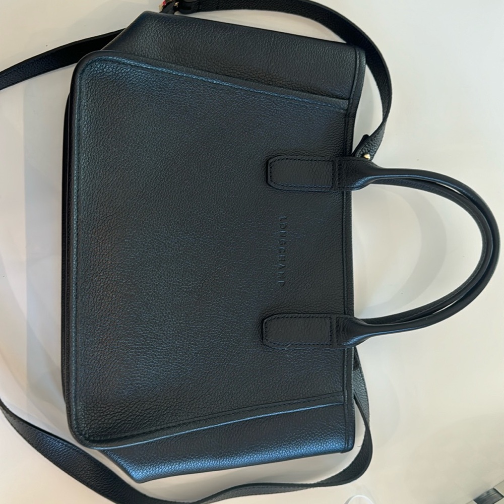 Longchamp Black Leather tote with crossbody strap- like new!